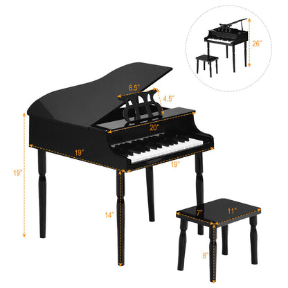 30-Key Wood Toy Kids Grand Piano, With Bench And Music Rack, Black Musical Toys at Gallery Canada