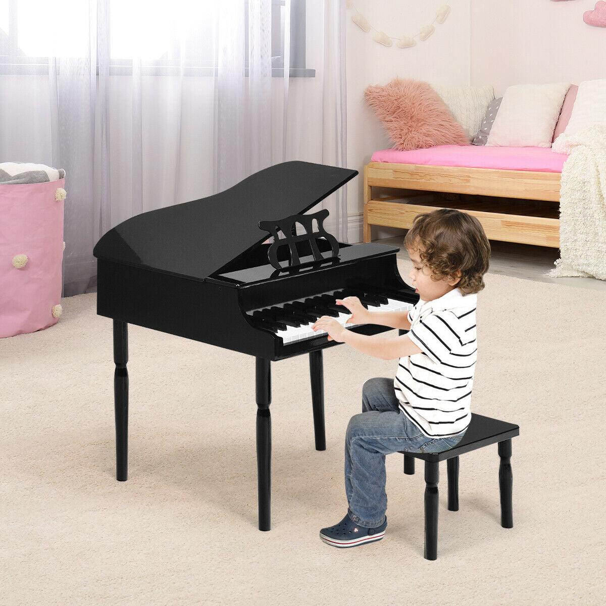 30-Key Wood Toy Kids Grand Piano, With Bench And Music Rack, Black Musical Toys at Gallery Canada