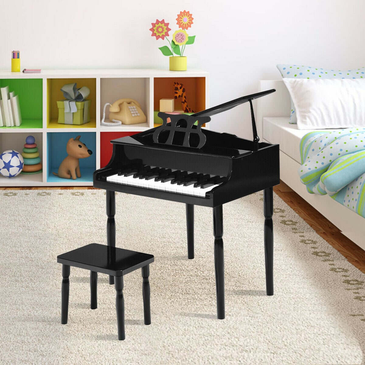 30-Key Wood Toy Kids Grand Piano, With Bench And Music Rack, Black Musical Toys at Gallery Canada