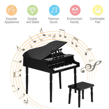 30-Key Wood Toy Kids Grand Piano, With Bench And Music Rack, Black Musical Toys at Gallery Canada