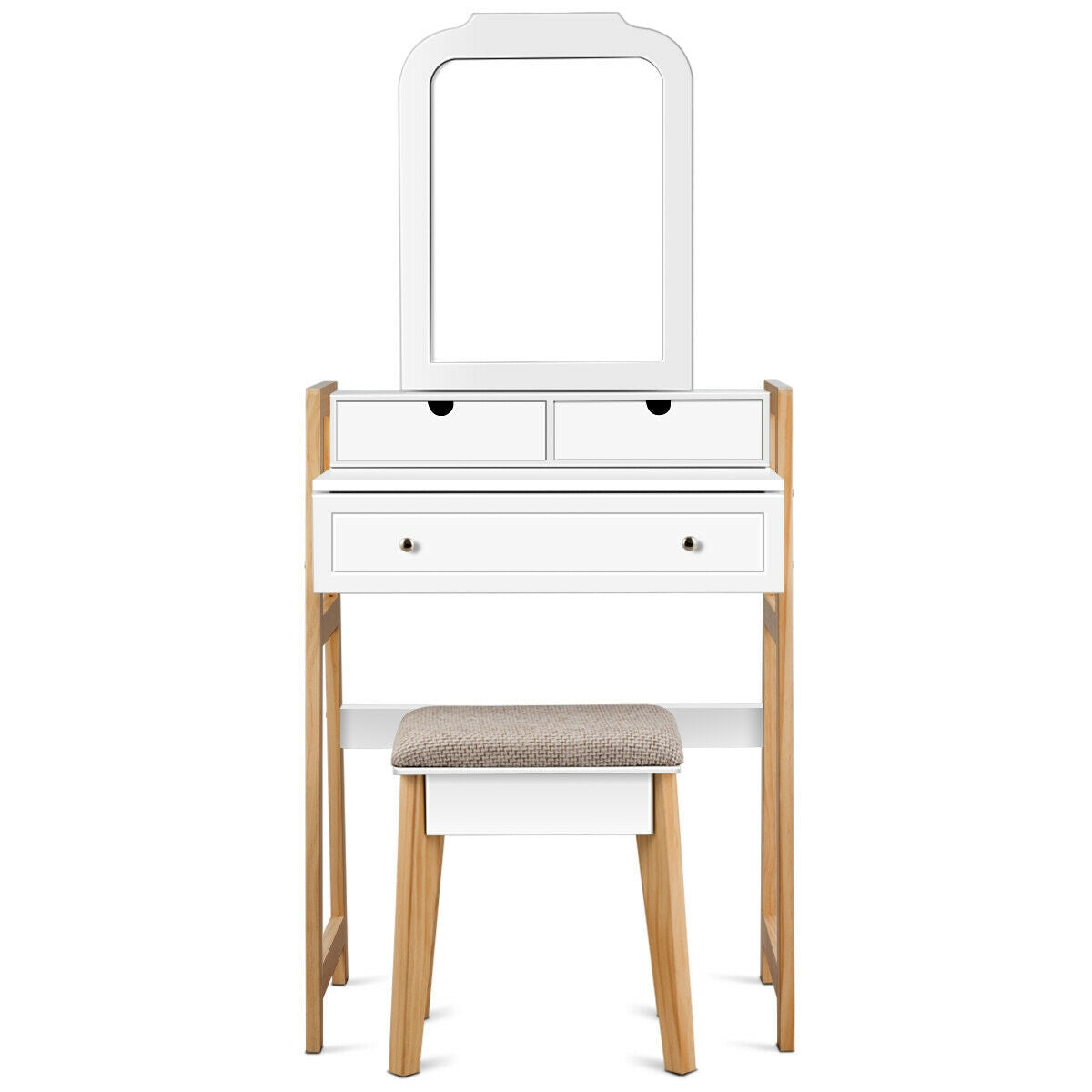 Vanity Table Set With Cushioned Stool, Large Mirror, White Makeup Vanities at Gallery Canada
