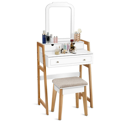 Vanity Table Set With Cushioned Stool, Large Mirror, White Makeup Vanities at Gallery Canada