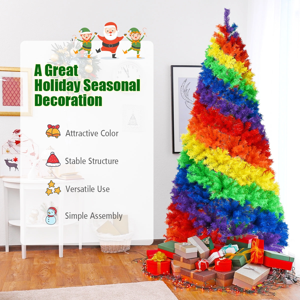7 Feet Artificial Hinged Traditional Christmas Tree, Multicolor Christmas Tree at Gallery Canada
