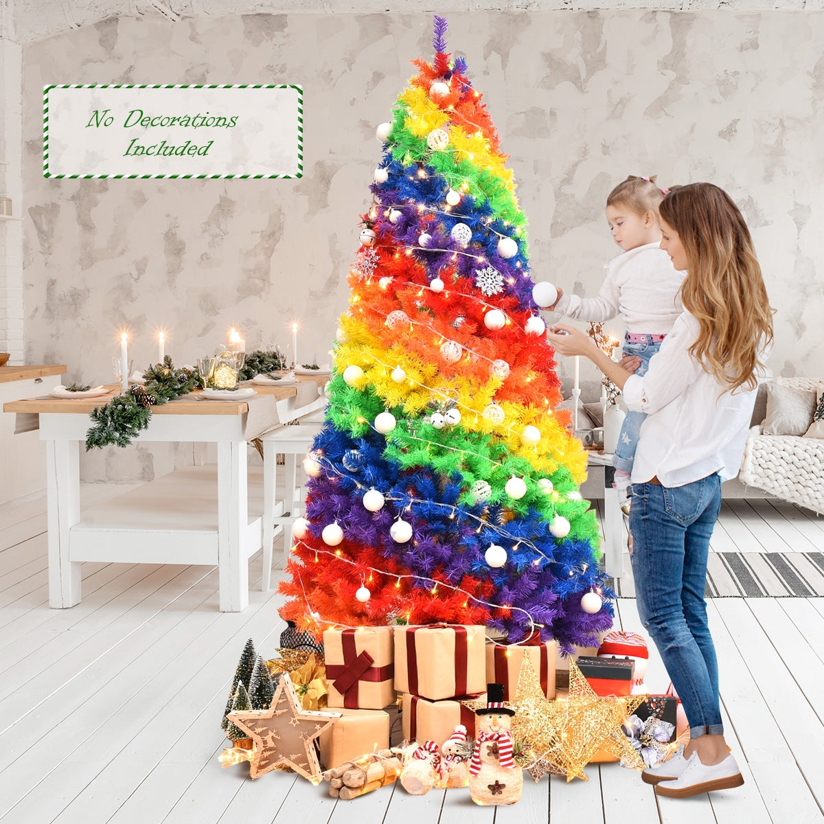 7 Feet Artificial Hinged Traditional Christmas Tree, Multicolor Christmas Tree at Gallery Canada