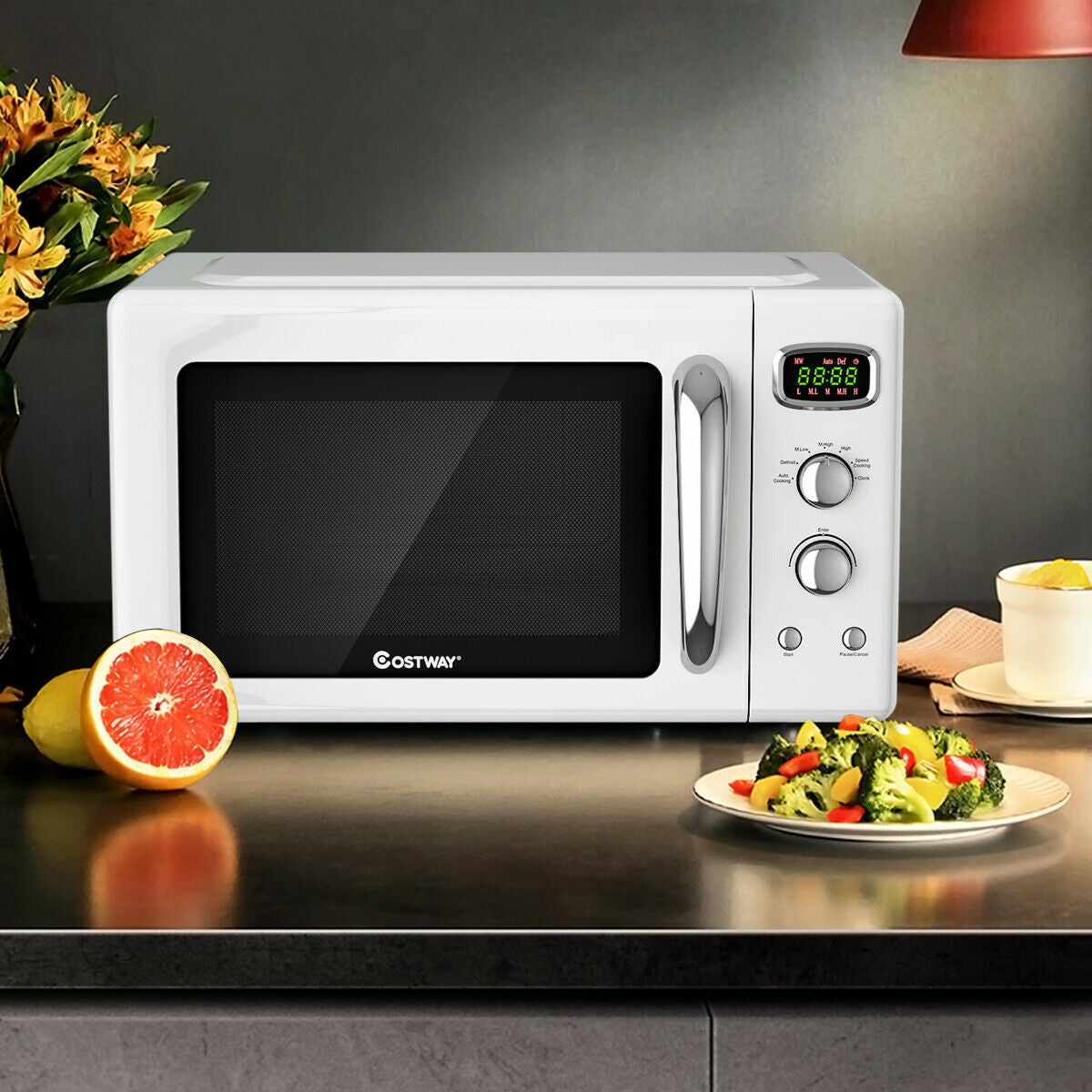 0.9 Cu.ft Retro Countertop Compact Microwave Oven, White Toaster Ovens at Gallery Canada