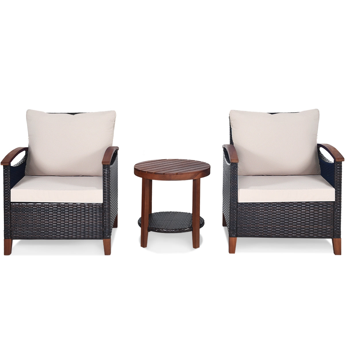 3-Piece Patio Wicker Set, Washable Cushion, Acacia Wood Tabletop, Beige Patio Conversation Sets at Gallery Canada