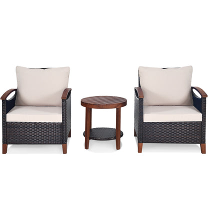 3-Piece Patio Wicker Set, Washable Cushion, Acacia Wood Tabletop, Beige Patio Conversation Sets Beige at Gallery Canada