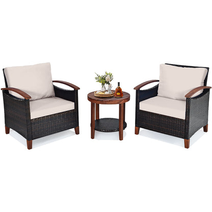 3-Piece Patio Wicker Set, Washable Cushion, Acacia Wood Tabletop, Beige Patio Conversation Sets at Gallery Canada