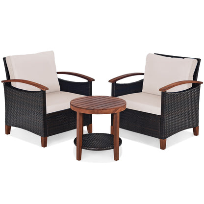 3-Piece Patio Wicker Set, Washable Cushion, Acacia Wood Tabletop, Beige Patio Conversation Sets at Gallery Canada