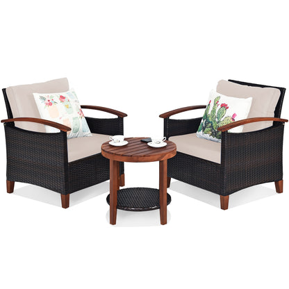 3-Piece Patio Wicker Set, Washable Cushion, Acacia Wood Tabletop, Beige Patio Conversation Sets at Gallery Canada
