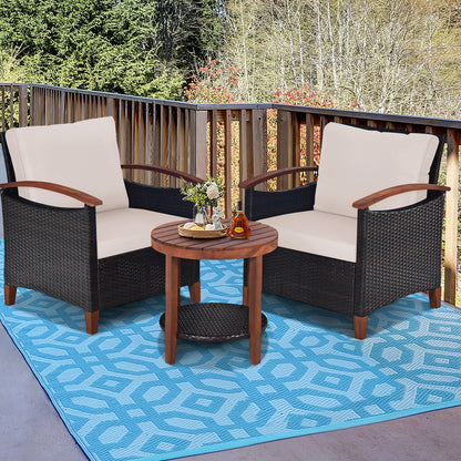 3-Piece Patio Wicker Set, Washable Cushion, Acacia Wood Tabletop, Beige Patio Conversation Sets at Gallery Canada
