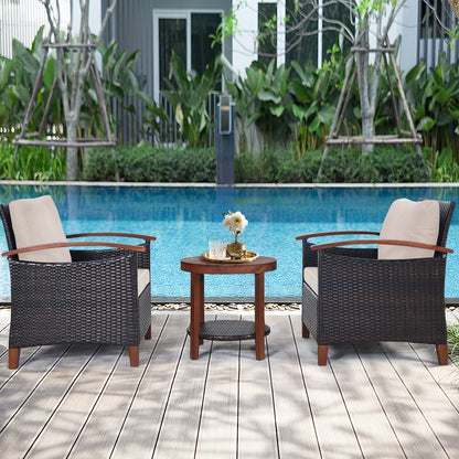3-Piece Patio Wicker Set, Washable Cushion, Acacia Wood Tabletop, Beige Patio Conversation Sets at Gallery Canada