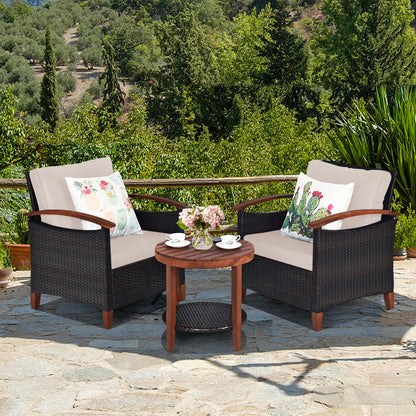 3-Piece Patio Wicker Set, Washable Cushion, Acacia Wood Tabletop, Beige Patio Conversation Sets at Gallery Canada