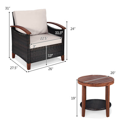 3-Piece Patio Wicker Set, Washable Cushion, Acacia Wood Tabletop, Beige Patio Conversation Sets at Gallery Canada