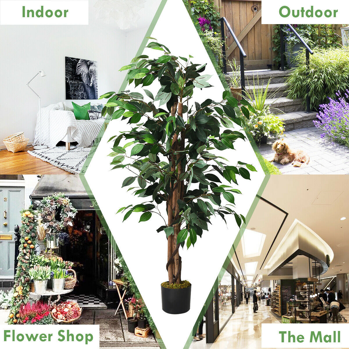 4 Feet Artificial Ficus Silk Tree, Outdoor Trunks, Green Faux Plants at Gallery Canada