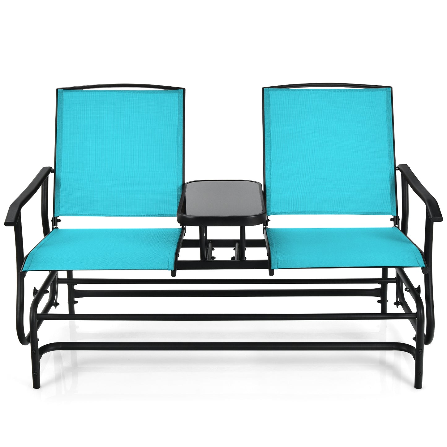 2-Person Rocking Loveseat, Mesh Fabric, Center Tempered Glass Table, Turquoise Patio Conversation Sets at Gallery Canada