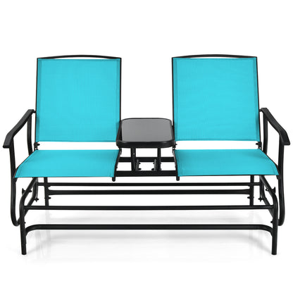 2-Person Rocking Loveseat, Mesh Fabric, Center Tempered Glass Table, Turquoise Patio Conversation Sets at Gallery Canada