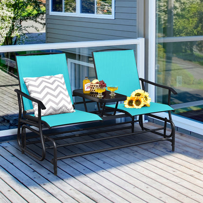 2-Person Rocking Loveseat, Mesh Fabric, Center Tempered Glass Table, Turquoise Patio Conversation Sets at Gallery Canada