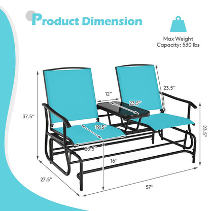 2-Person Rocking Loveseat, Mesh Fabric, Center Tempered Glass Table, Turquoise Patio Conversation Sets at Gallery Canada