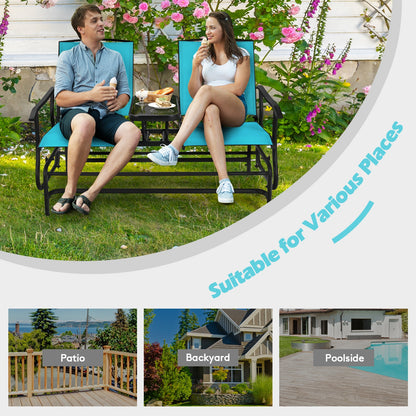 2-Person Rocking Loveseat, Mesh Fabric, Center Tempered Glass Table, Turquoise Patio Conversation Sets at Gallery Canada