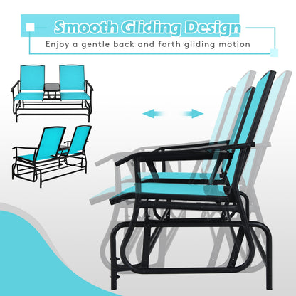 2-Person Rocking Loveseat, Mesh Fabric, Center Tempered Glass Table, Turquoise Patio Conversation Sets at Gallery Canada