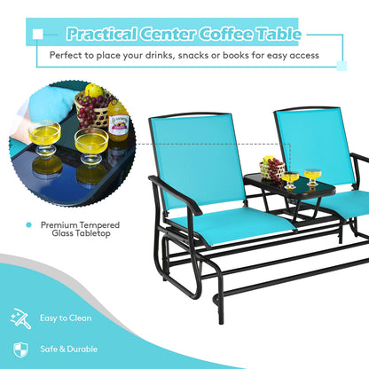 2-Person Rocking Loveseat, Mesh Fabric, Center Tempered Glass Table, Turquoise Patio Conversation Sets at Gallery Canada