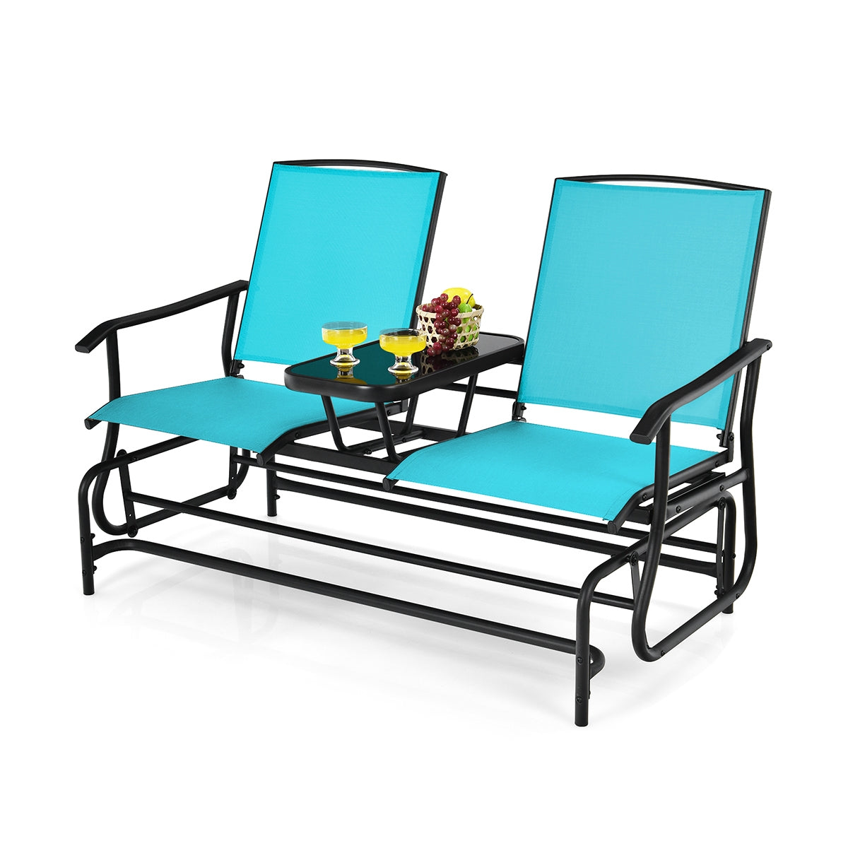 2-Person Rocking Loveseat, Mesh Fabric, Center Tempered Glass Table, Turquoise Patio Conversation Sets at Gallery Canada
