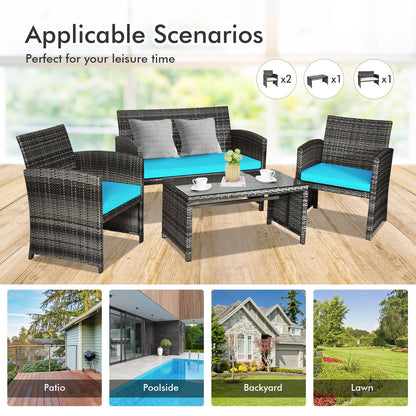 4 Piece Patio Rattan Furniture Set, Turquoise Patio Conversation Sets at Gallery Canada