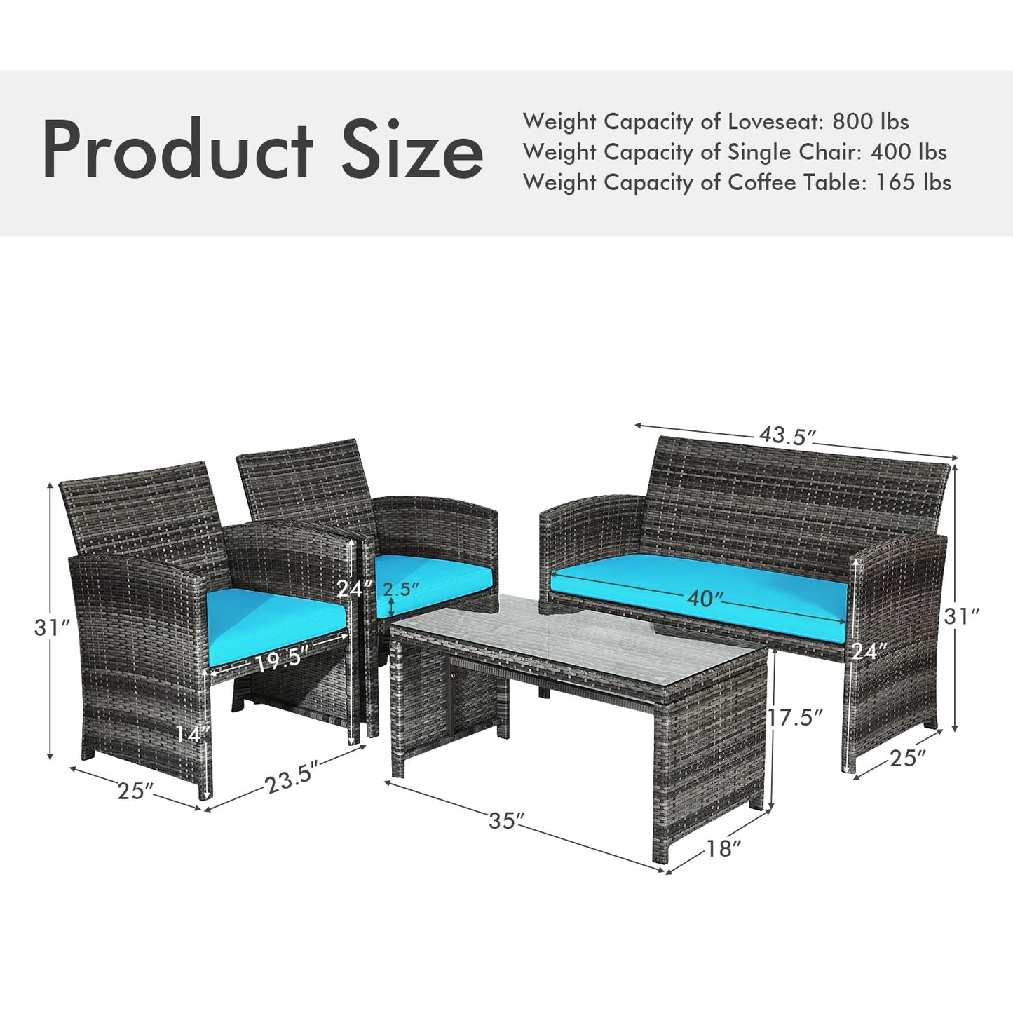4 Piece Patio Rattan Furniture Set, Turquoise Patio Conversation Sets at Gallery Canada