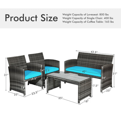 4 Piece Patio Rattan Furniture Set, Turquoise Patio Conversation Sets at Gallery Canada