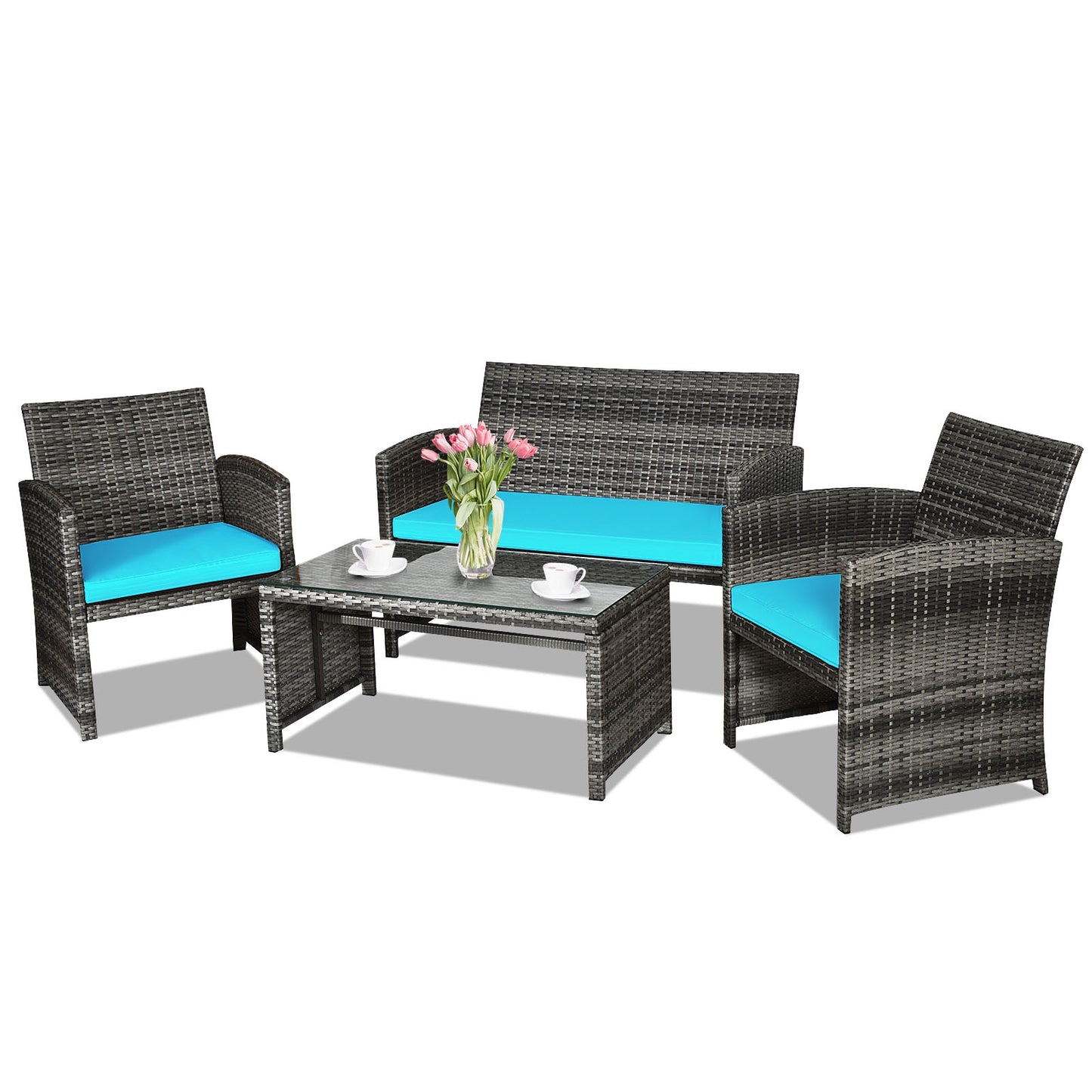 4 Piece Patio Rattan Furniture Set, Turquoise Patio Conversation Sets at Gallery Canada