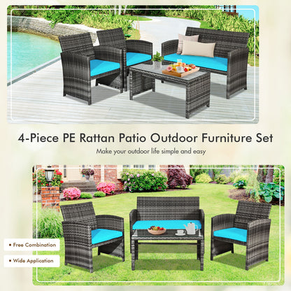 4 Piece Patio Rattan Furniture Set, Turquoise Patio Conversation Sets at Gallery Canada