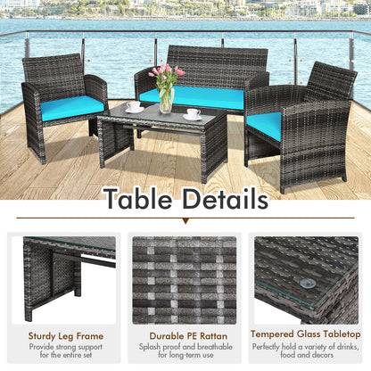 4 Piece Patio Rattan Furniture Set, Turquoise Patio Conversation Sets at Gallery Canada