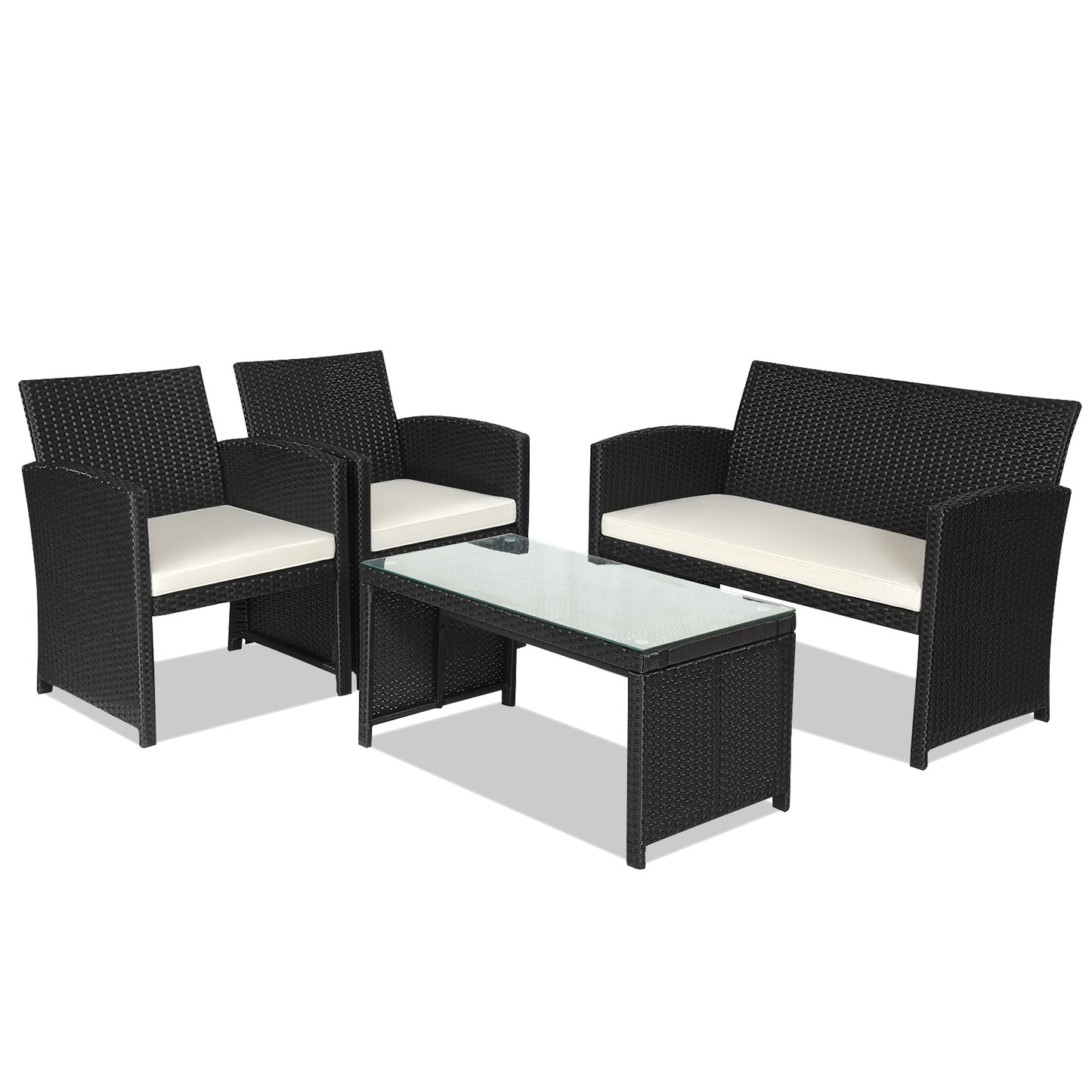 4 Piece Rattan Patio Set, Weather Resistant Cushions, Tempered Glass Tabletop, White Patio Conversation Sets at Gallery Canada
