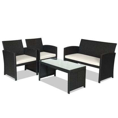 4 Piece Rattan Patio Set, Weather Resistant Cushions, Tempered Glass Tabletop, White Patio Conversation Sets at Gallery Canada