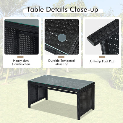 4 Piece Rattan Patio Set, Weather Resistant Cushions, Tempered Glass Tabletop, White Patio Conversation Sets at Gallery Canada