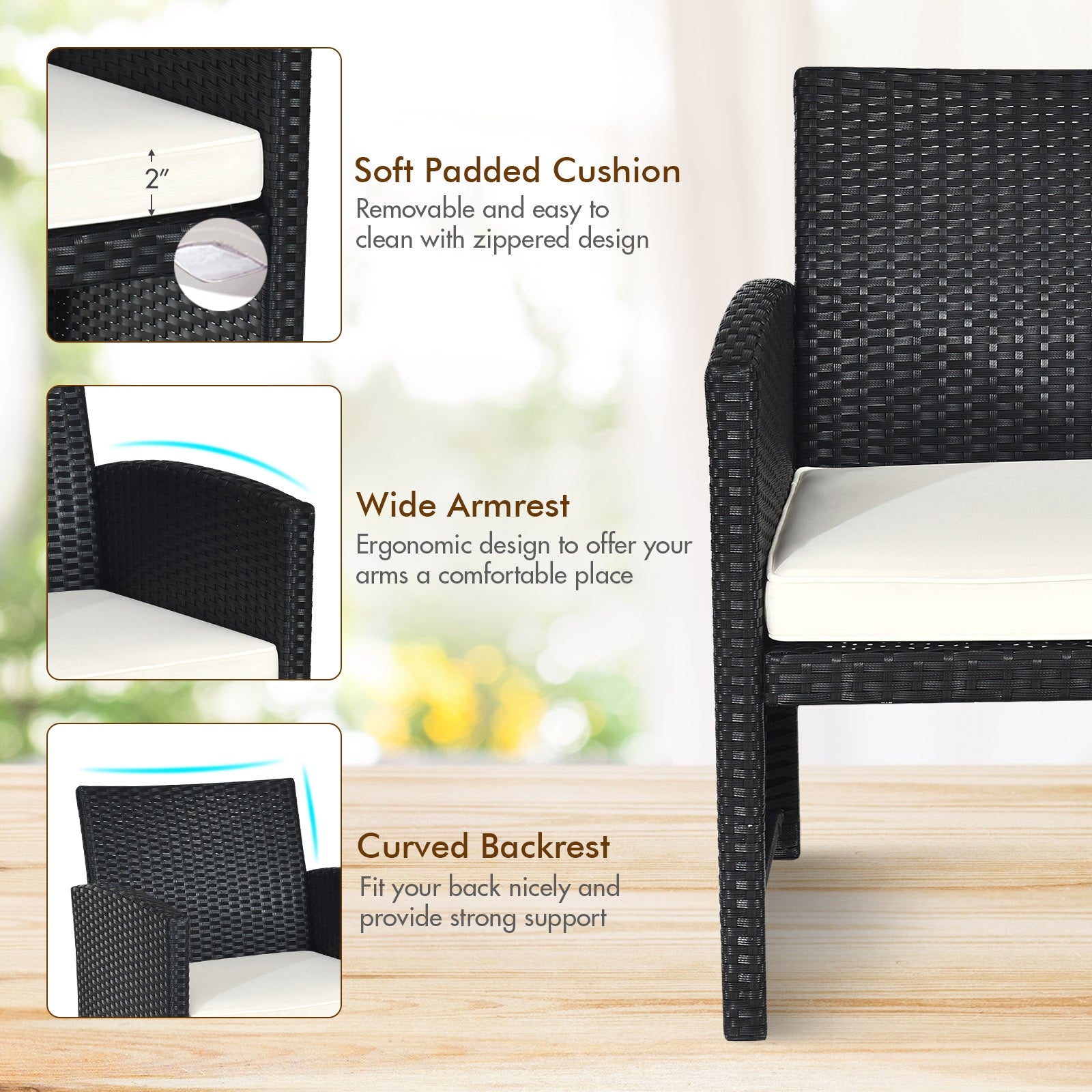 4 Piece Rattan Patio Set, Weather Resistant Cushions, Tempered Glass Tabletop, White Patio Conversation Sets at Gallery Canada