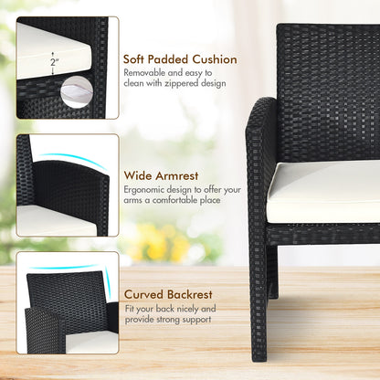 4 Piece Rattan Patio Set, Weather Resistant Cushions, Tempered Glass Tabletop, White Patio Conversation Sets at Gallery Canada