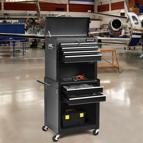 6-Drawer Tool Chest With Heightening Cabinet, Black