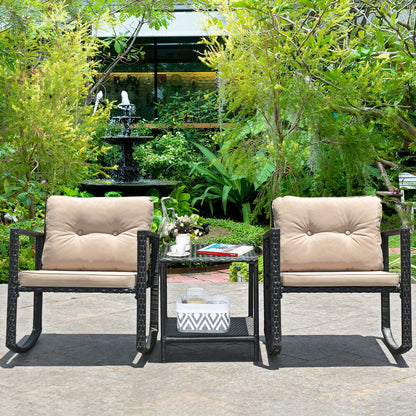Wicker Rocking Bistro Set, 3 Pieces, Glass Coffee Table, Storage Shelf, Beige Patio Conversation Sets at Gallery Canada