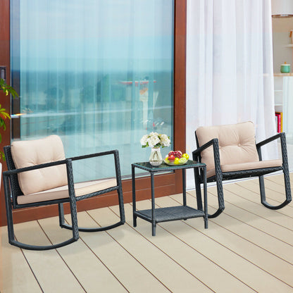 Wicker Rocking Bistro Set, 3 Pieces, Glass Coffee Table, Storage Shelf, Beige Patio Conversation Sets at Gallery Canada