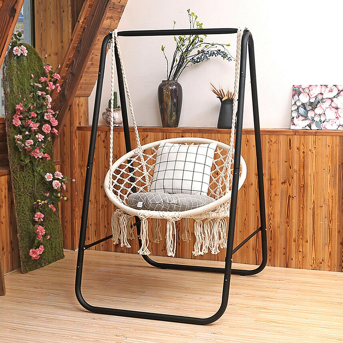 Hanging Macrame Hammock Chair, Handwoven Cotton Backrest, Natural Hammocks at Gallery Canada