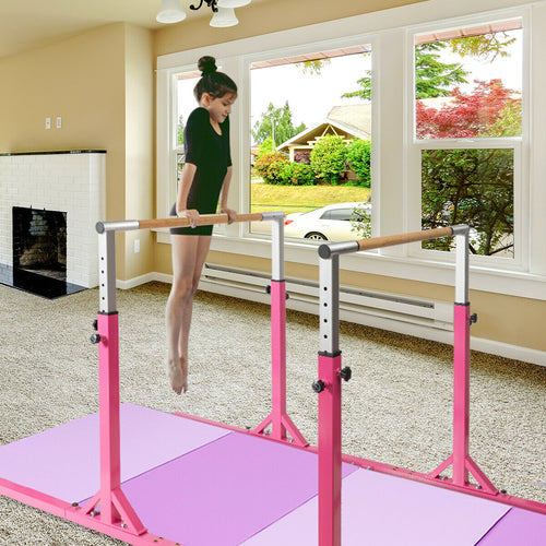 Kids Gymnastic Training Parallel Bars, Adjustable, Pink