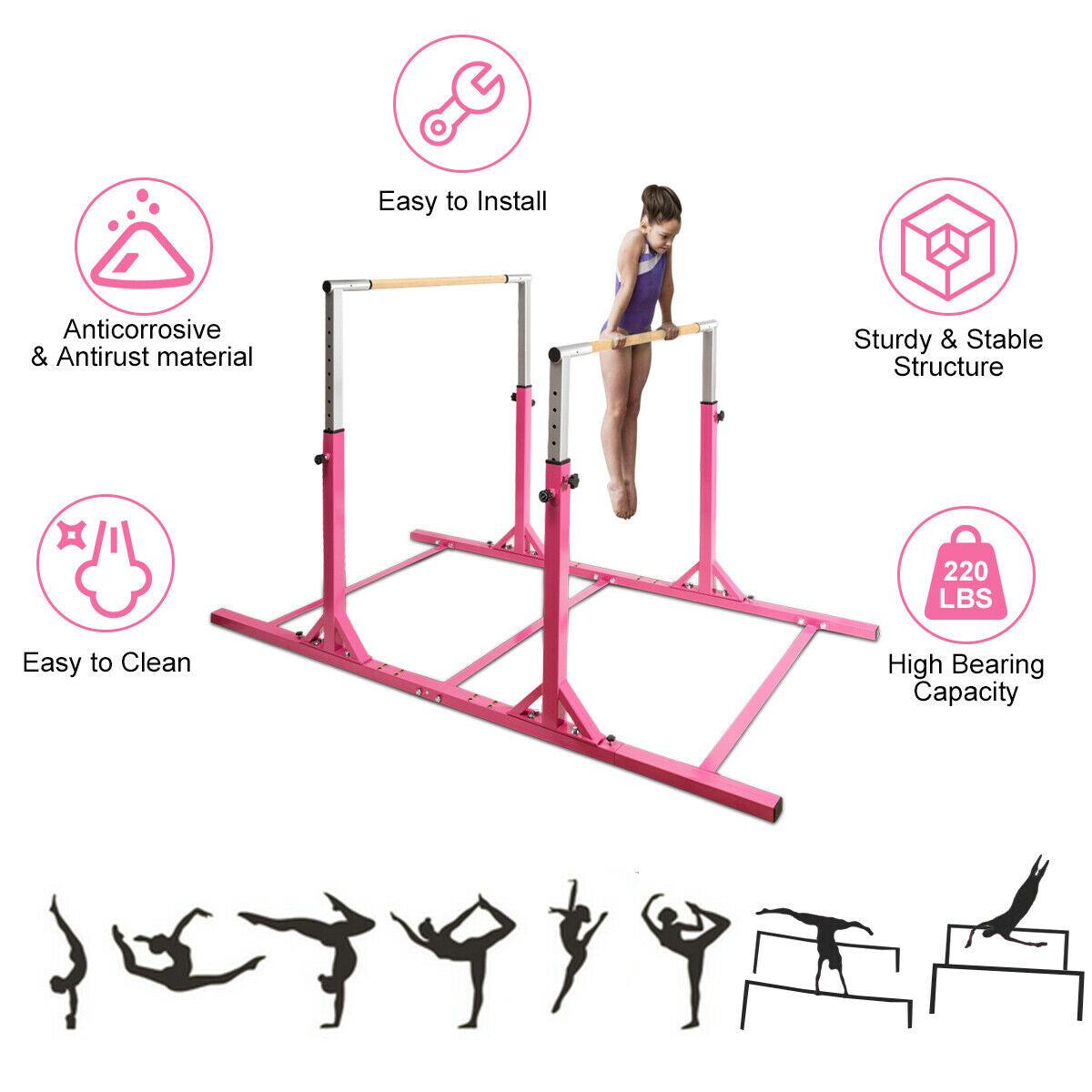 Kids Gymnastic Training Parallel Bars, Adjustable, Pink Toy Sports at Gallery Canada