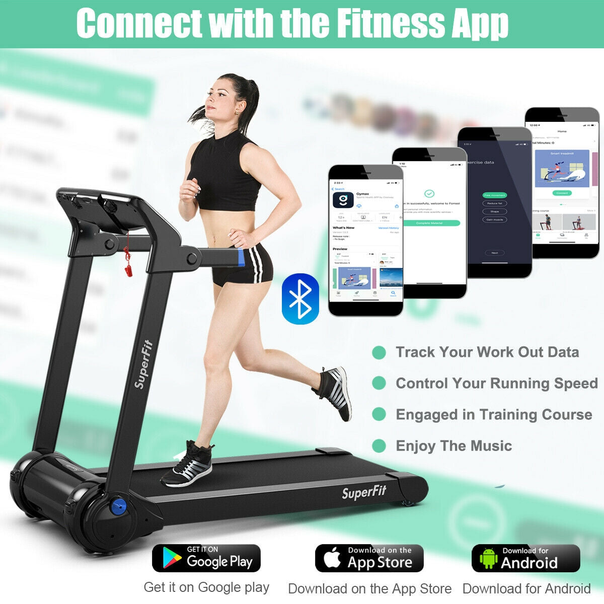 3HP Folding Electric Treadmill, Blue Treadmills at Gallery Canada