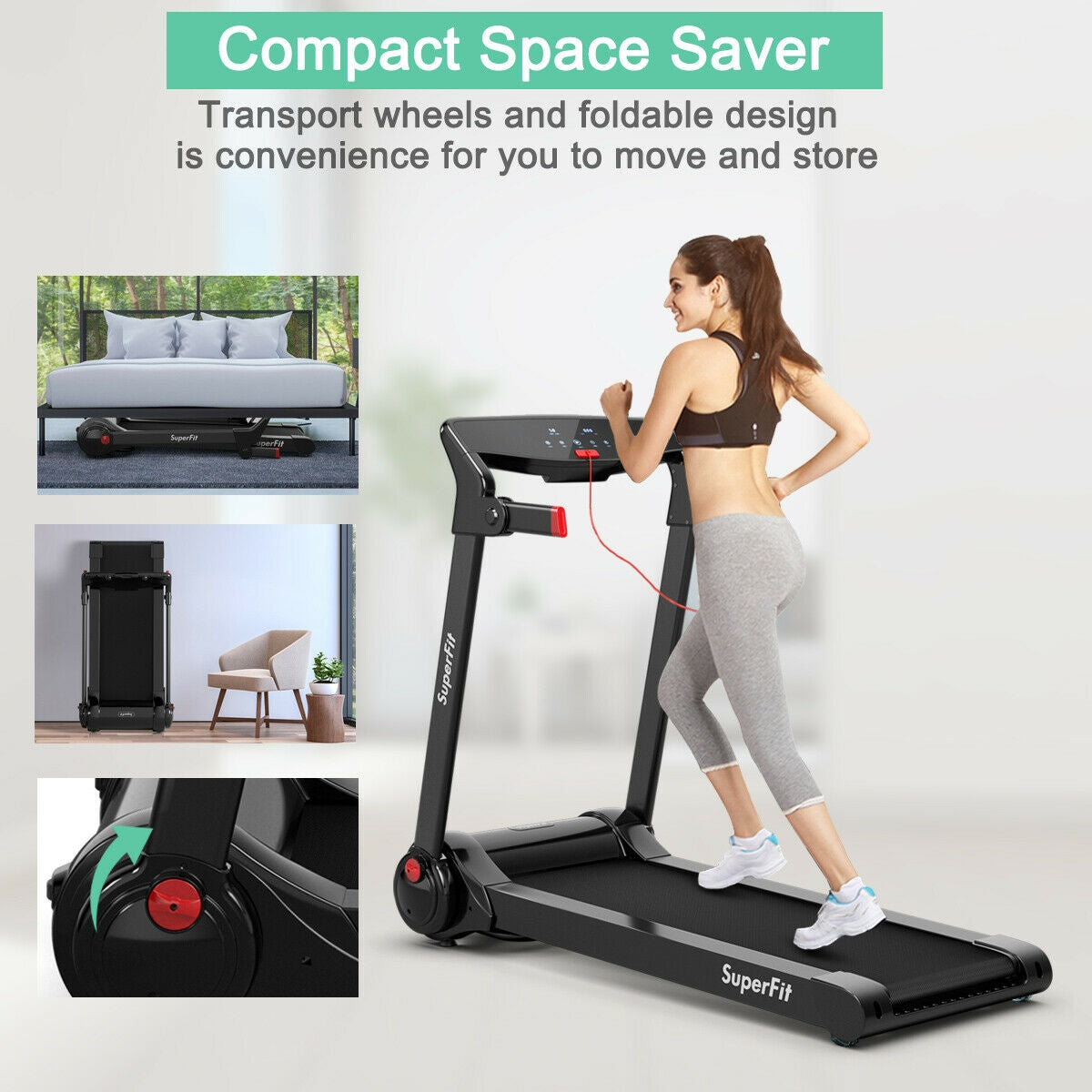 3HP Folding Electric Treadmill, Red Treadmills at Gallery Canada