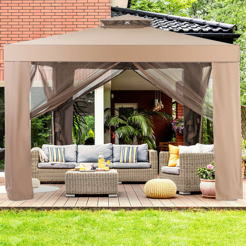 Canopy Garden Gazebo With Netting, Brown