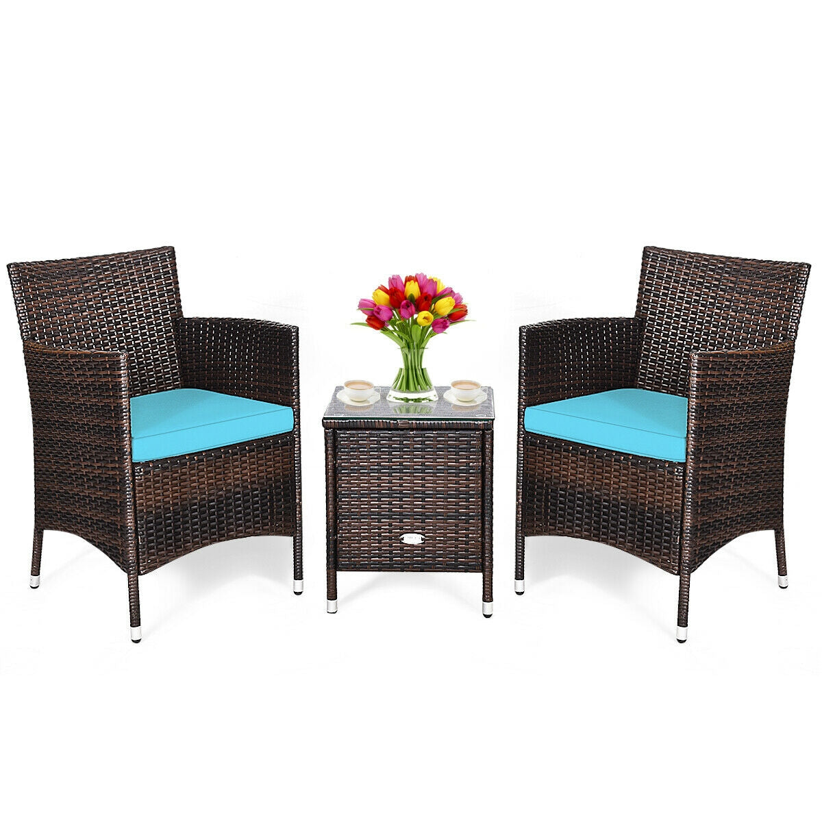 3 Pcs Patio Furniture Set, Outdoor Wicker Rattan, Blue Patio Conversation Sets Blue at Gallery Canada