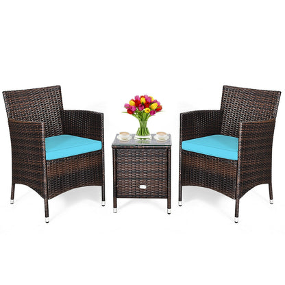 3 Pcs Patio Furniture Set, Outdoor Wicker Rattan, Blue Patio Conversation Sets Blue at Gallery Canada