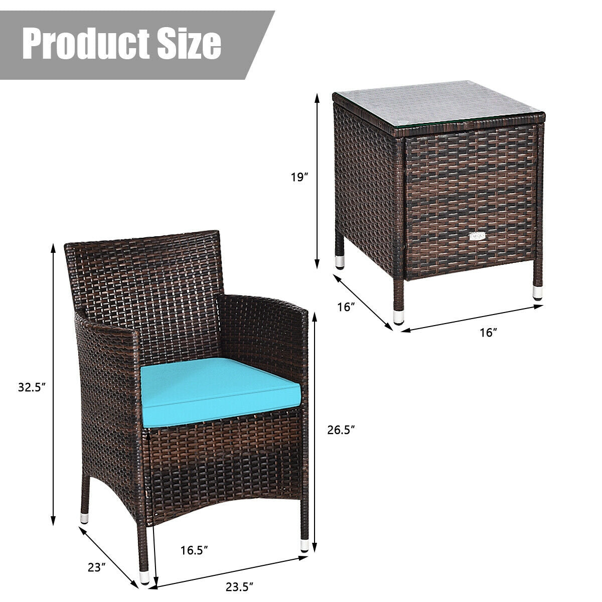 3 Pcs Patio Furniture Set, Outdoor Wicker Rattan, Blue Patio Conversation Sets at Gallery Canada